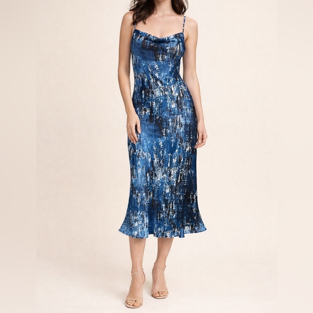 Forever 21 Satin Midi Slip Dress Size S Soft Minimalist Art Contemporary blue
